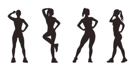 silhouette of women in exercise poses isolated on transparent background