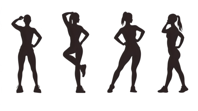 silhouette of women in exercise poses isolated on transparent background