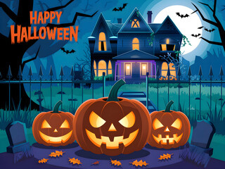 Jack-O'-Lanterns on a Spooky Dock in a Haunted Forest and Creepy Lake