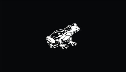 Edible Frog Logo, Minimalist Vector Design, Green and Brown Coloration, Smooth Skin, Prominent Limbs, White Outline, Black Background