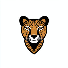 Minimalist simple logo of a leopard's face with sharp features, isolated on white background 