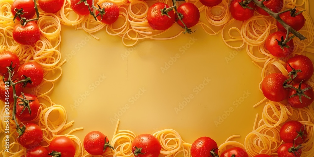 Poster spaghetti and tomato frame with empty space for text