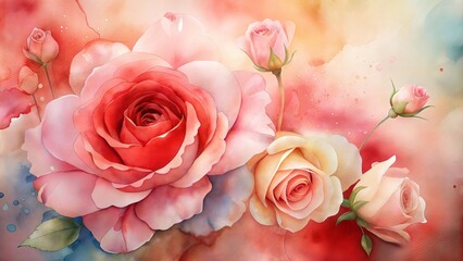 Watercolor roses background, soft hand-painted floral design