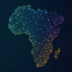 A map of Africa in a colorful network style art, dark blue background