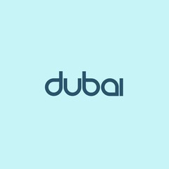 Dubai typography on light blue background. Typography poster.
