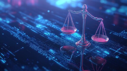 Electronic justice scales near virtual judge area