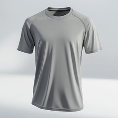 A gray crew neck t-shirt with short sleeves on a white background.