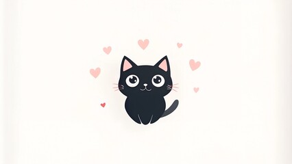 Fototapeta premium Adorable Black Cat with Hearts on White Background, Love Concept