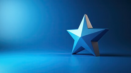 A D star shape floating in a blue gradient background, casting shadows that add depth to the image, with clear space for copy.