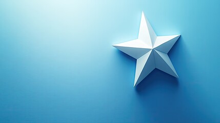 Obraz premium A D star shape floating in a blue gradient background, casting shadows that add depth to the image, with clear space for copy.