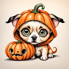 halloween puppy dressed as a pumpkin