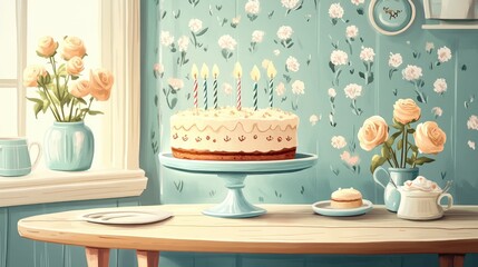 A birthday card with a humorous message and cartoon illustrations, leaving room for custom text.