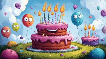 A birthday card with a humorous message and cartoon illustrations, leaving room for custom text.