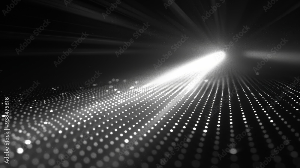 Poster bright beams of light penetrate darkness, creating a captivating display of particles and textures o