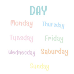 Day, Monday ,Tuesday ,Wednesday , Thursday ,Friday ,Saturday , Sunday,minimal , cut,3d