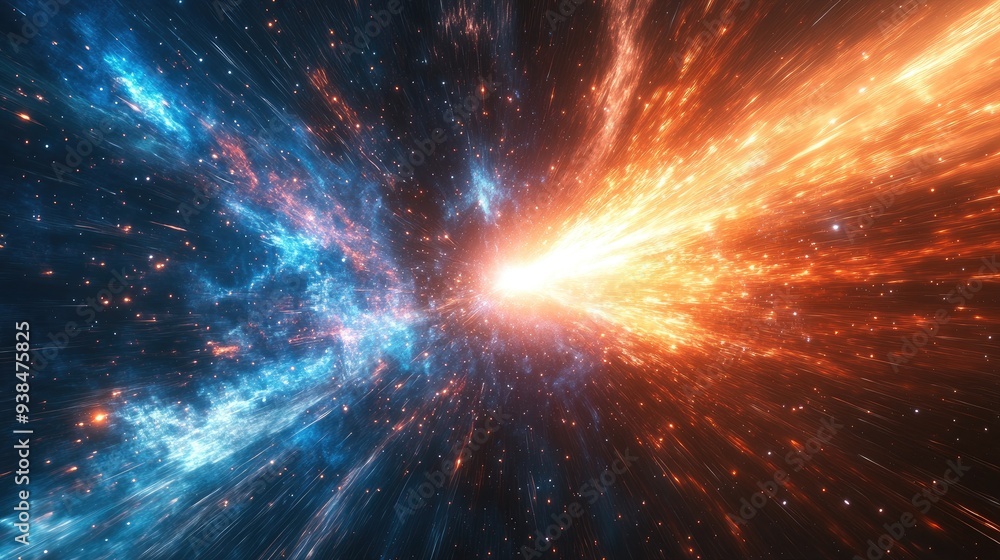 Poster a dramatic visual of a spacecraft entering hyperspace with streaks of light and swirling colors. amp