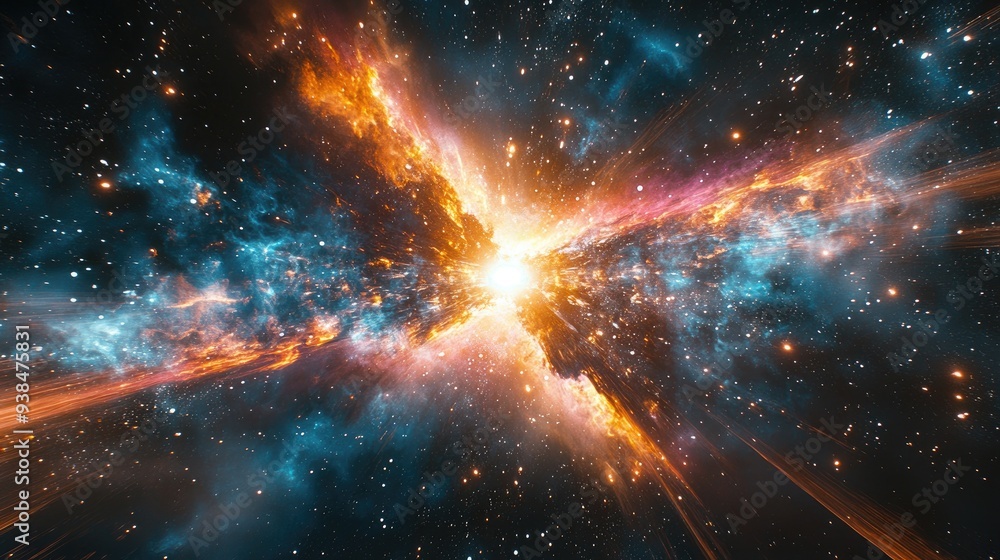 Poster a dramatic visual of a spacecraft entering hyperspace with streaks of light and swirling colors. amp