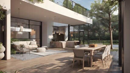 Outdoor terrace with table and couch