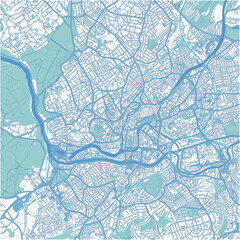 Map of Bristol in United Kingdom in blue. Contains layered vector with roads water, parks, etc.