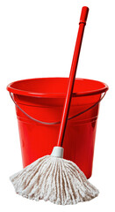 PNG Red bucket and mop ready for cleaning tasks