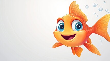 A cheerful vector of a cartoon fish character, on a light background with space for text or branding.