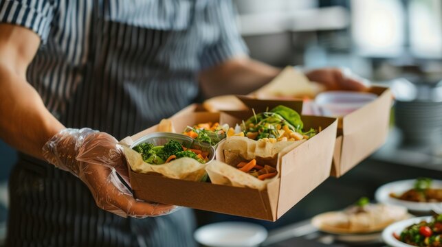 Chef Carrying Takeaway Food Orders
