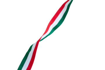Listón en curva con colores de bandera mexicana, verde blanco y rojo. Fondo transparente, formato PNG