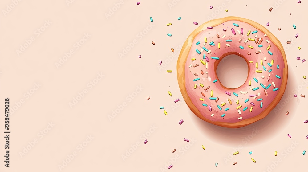 Aufkleber a fun vector of a doughnut with sprinkles, placed on a plain background with ample space for text or