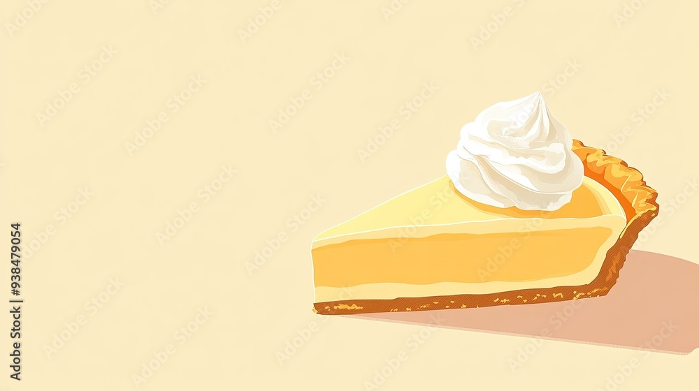 Poster a fun vector of a slice of pie with whipped cream, set against a clean background with space for tex