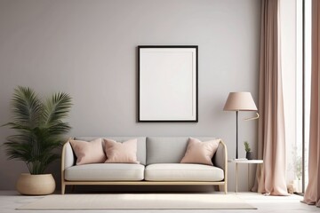 Mockup poster frame in minimalist modern interior background, 3d render