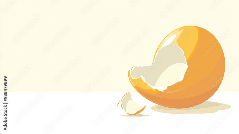 Poster a simple clipart of a boiled egg with shell fragments, with ample space for text or logos.