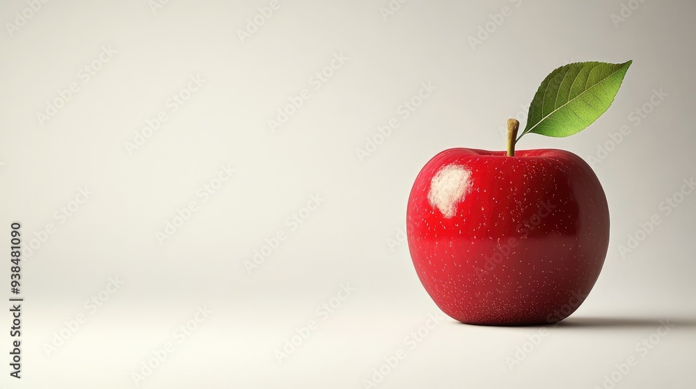 Poster a vector of a simple apple with a leaf, placed on a plain background with room for text or logos.