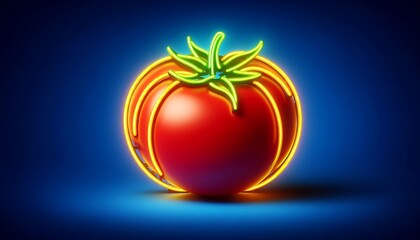 Obraz premium Illustration of a tomato with neon lighting, featuring vibrant colors and glowing effects, designed with a modern and eye-catching style, for banners or as a background.Generative AI