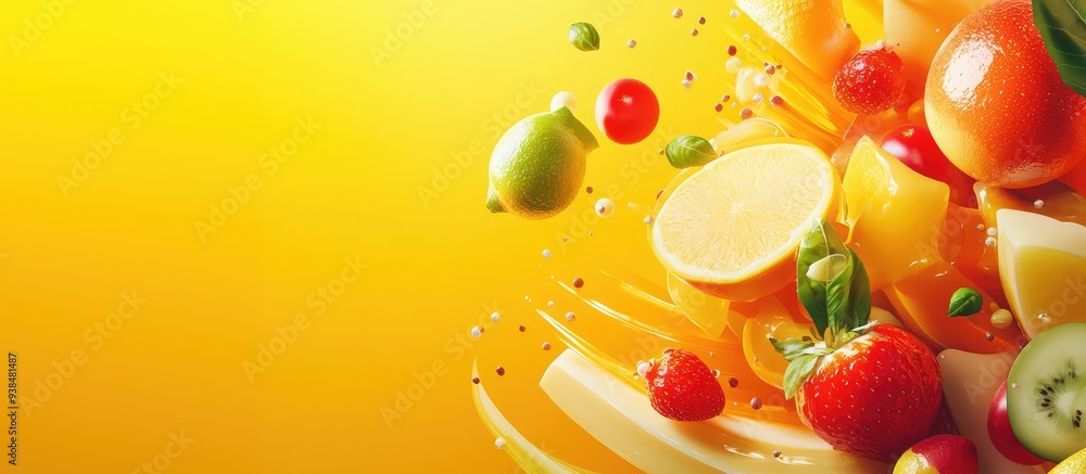 Aufkleber abstract food artistic layout with bold colors and clear space for text or branding.