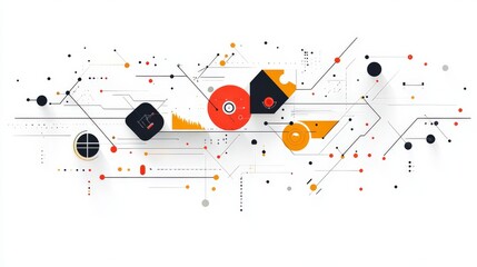 Fototapeta premium A white background with abstract lines and business icons.