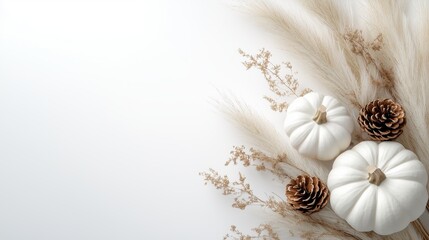 Happy thanksgiving or Halloween background in light and airy modern minimalism style flat lay for holiday greeting