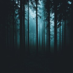 Obraz premium Dark Forest Path Misty Trees in the Woods