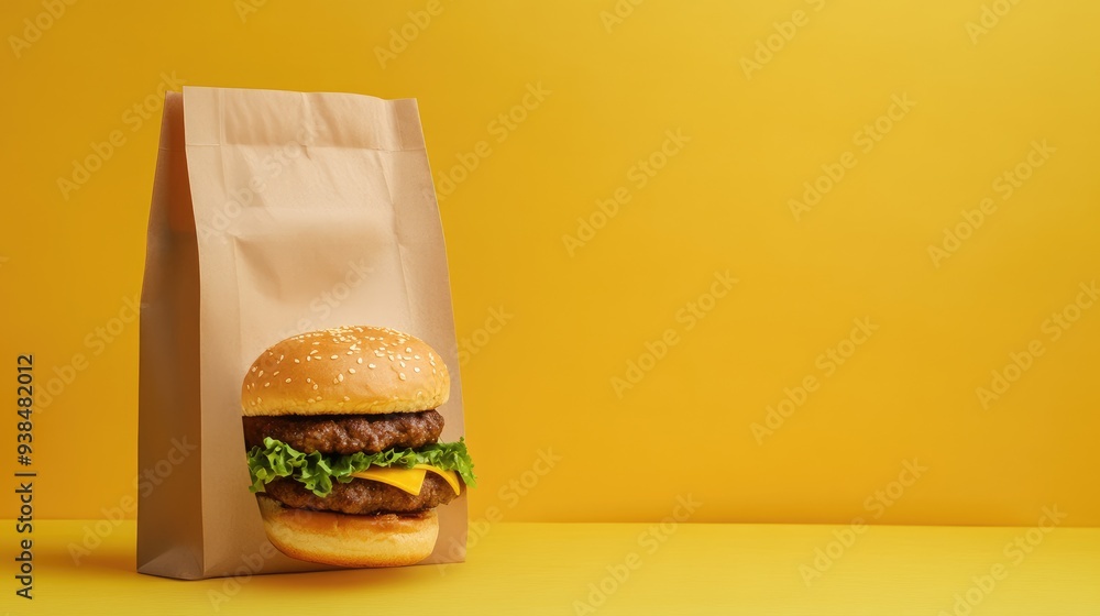 Poster clean fast food bag with copy space, featuring a standard design with room for custom text and brand