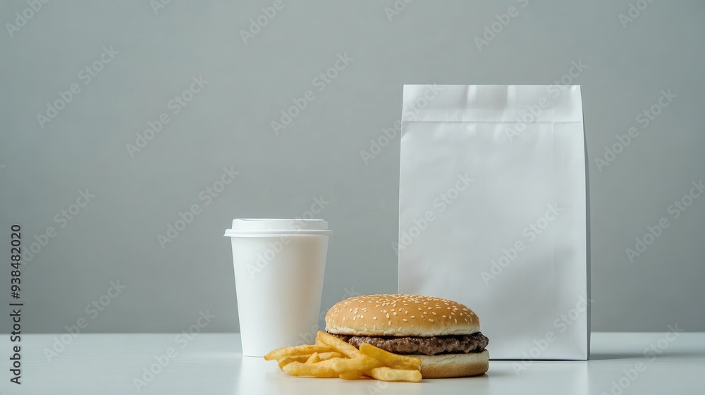 Poster clean fast food bag with copy space, featuring a standard design with room for custom text and brand