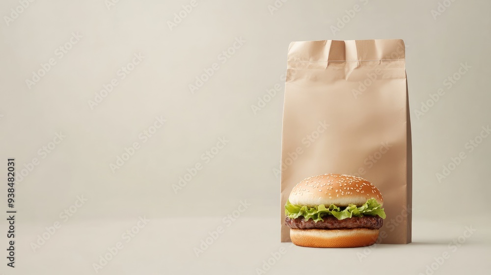 Poster clean fast food bag with copy space, featuring a standard design with room for custom text and brand