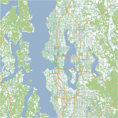 Road map of Seattle in Washington. Contains layered vector with roads water, parks, etc.