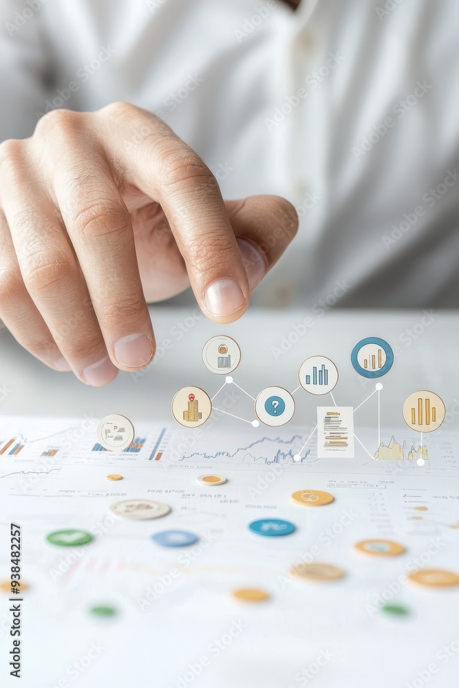 Aufkleber business strategy planning data analysis with charts and graphs