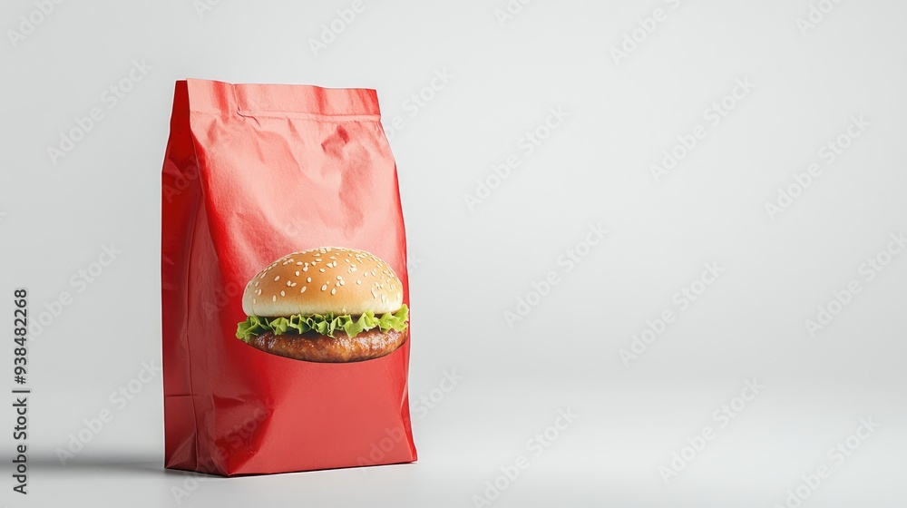 Poster contemporary fast food bag with ample copy space, showcasing a sleek design and space for custom mes