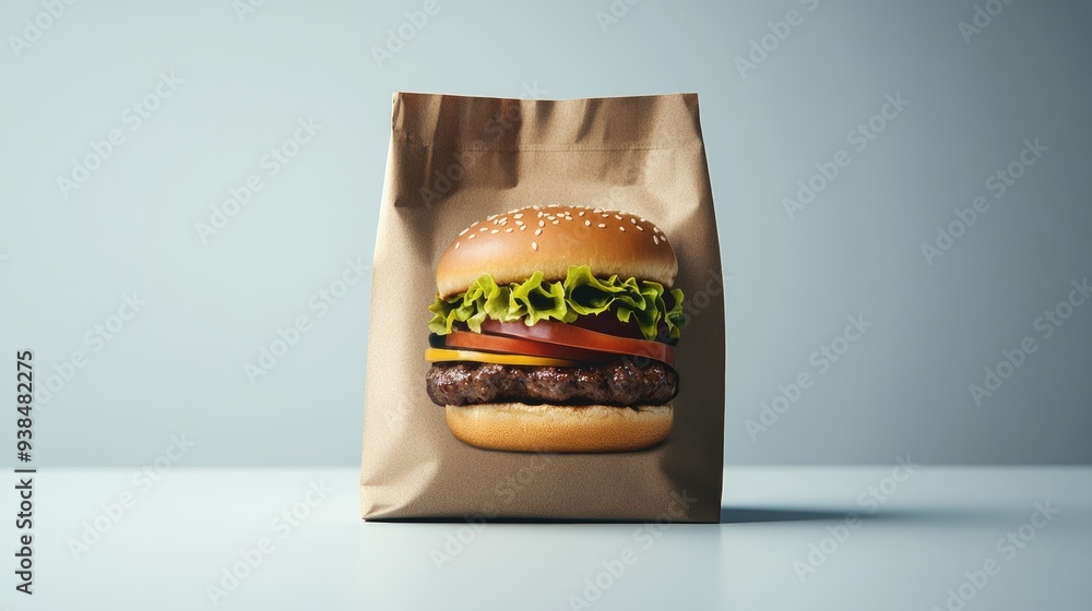 Poster contemporary fast food bag with ample copy space, showcasing a sleek design and space for custom mes