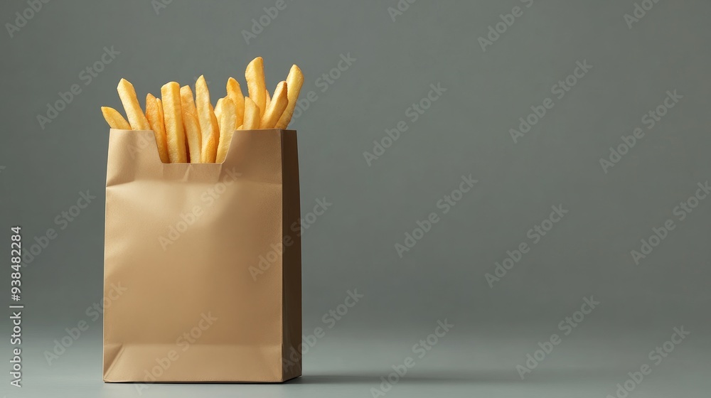 Poster contemporary fast food bag with ample copy space, showcasing a sleek design and space for custom mes