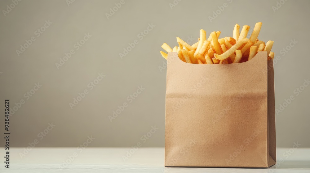 Aufkleber fast food bag with copy space, featuring a typical takeout design with a logo and space for text.