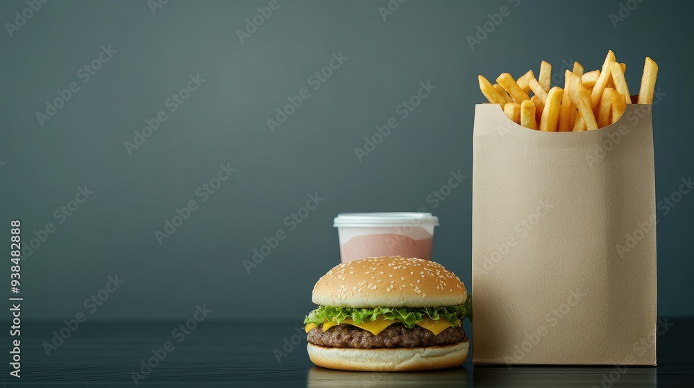 Poster generic fast food bag with copy space, featuring a simple, classic design and space for custom text.