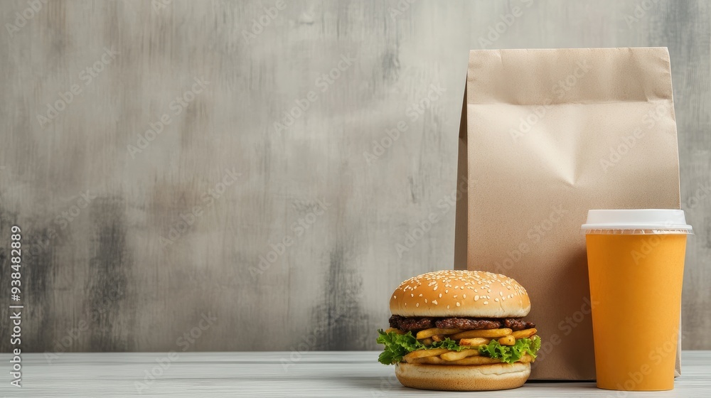 Poster generic fast food bag with copy space, featuring a simple, classic design and space for custom text.