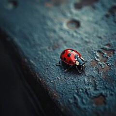 Ladybug isolated on metal background