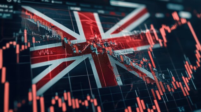 UK Flag Overlaying Stock Market Chart